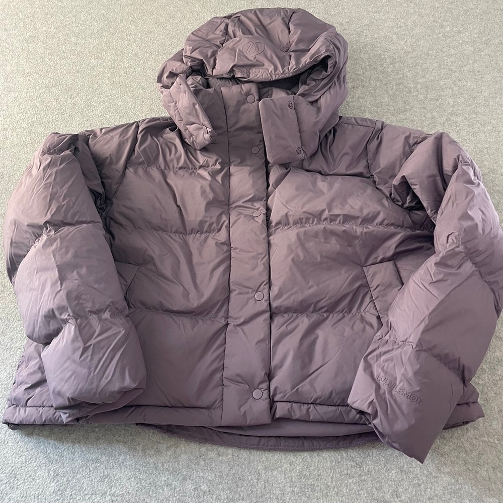 Lululemon Wunder Puff Cropped Jacket Purple Matte Hooded Puffer LW4CADS Size 14